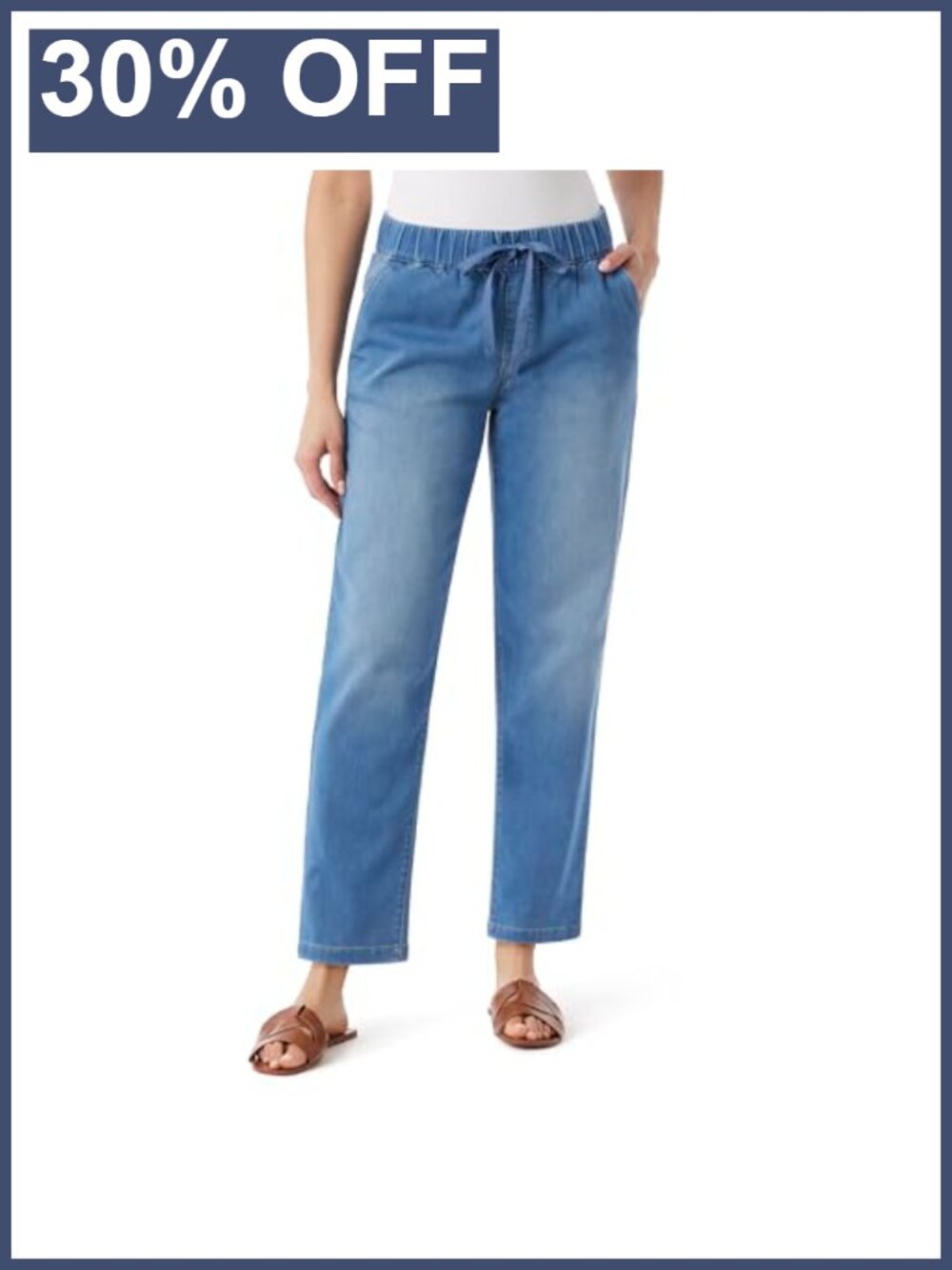 Gloria Vanderbilt Women's Anya Drawstring Pull On Straight Leg High Rise Jeans